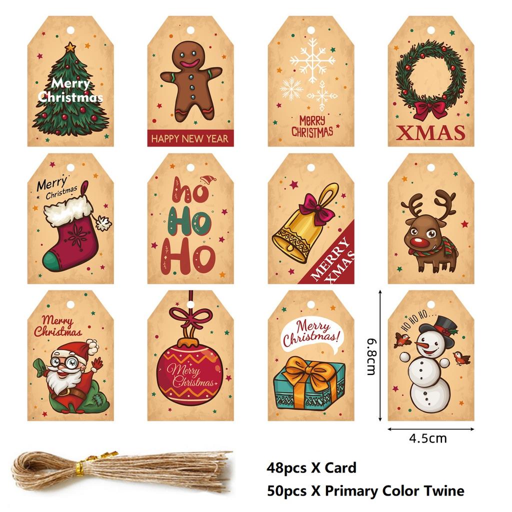 48PCS Merry Christmas Paper Tags 2025 Xmas Tree Hanging Label Navidad 2025 New Year Home Xmas Party Gifts Cards Set Decorations