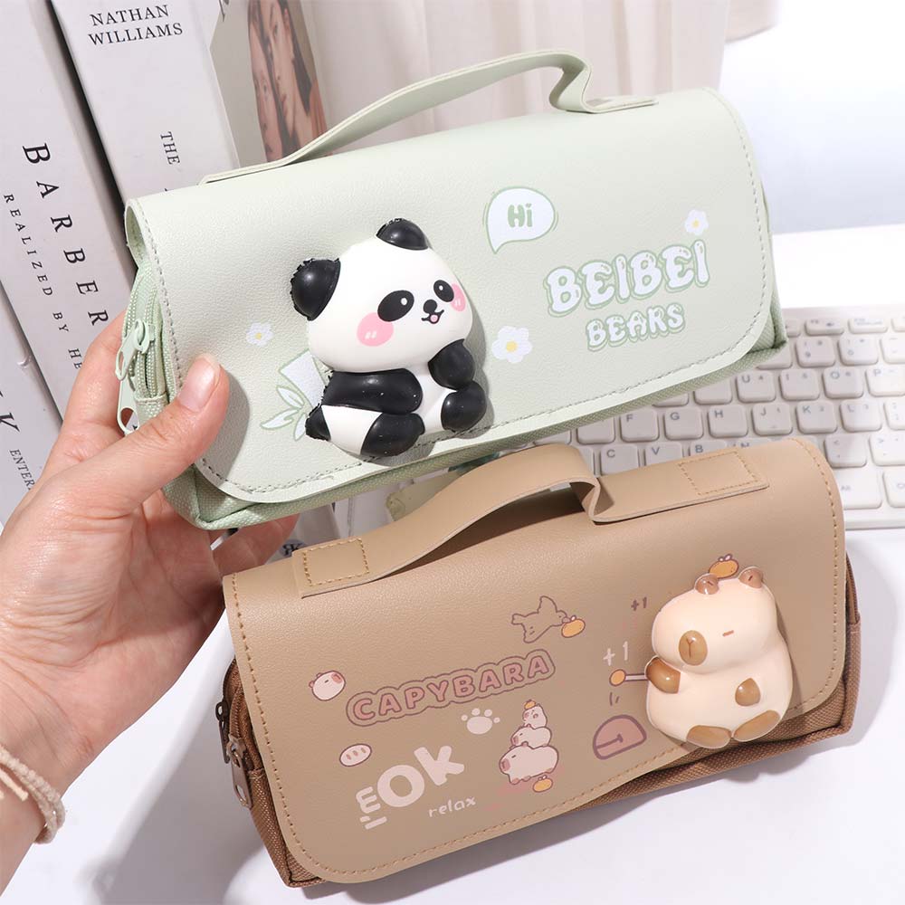 Korean Fun Press Pen Bag 3-layer Stationery Storage Bag Kawaii Animal Pencil Bag  Student