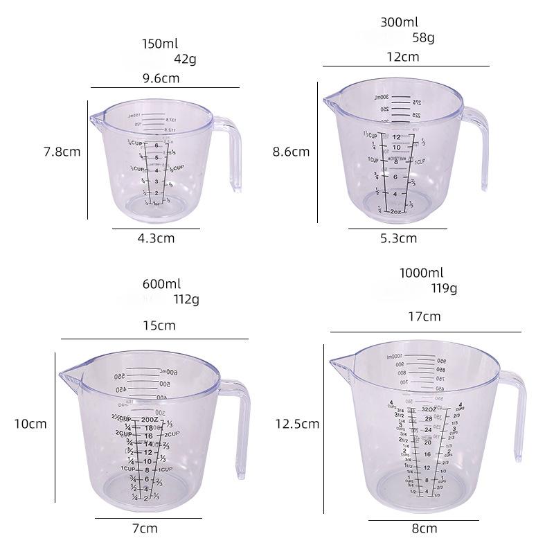 1pcs 150/300/1000ml Plastic Graduated Measuring Cup with Handle Transparent Mixing Cups Tip Mouth Jugs Tools Kitchen Accessories
