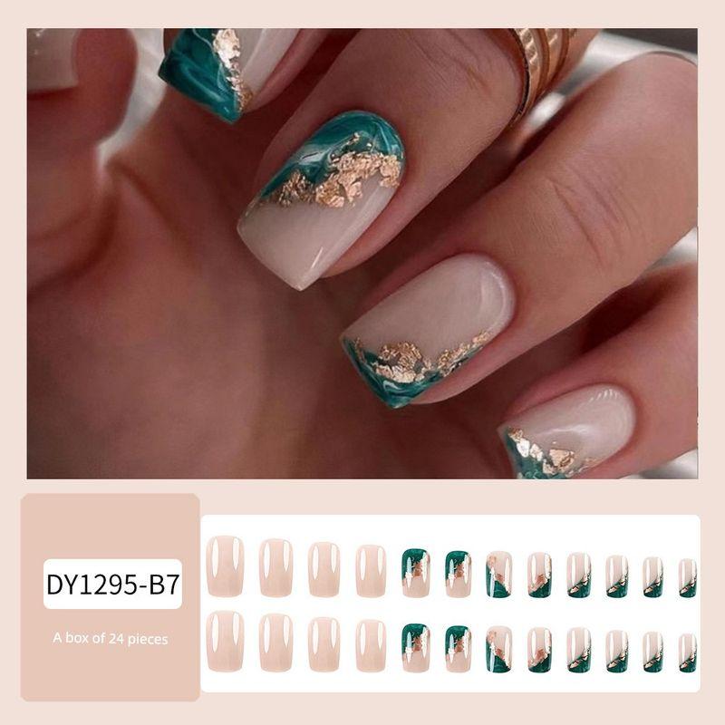 

Cross-Border Short Mid-Length Fake Nails Nail Sticker Export Nail Stickers Fashion Ins Style Wear Nail Nails DY1295-B7 green Phnom Penh [Jelly Glue]]