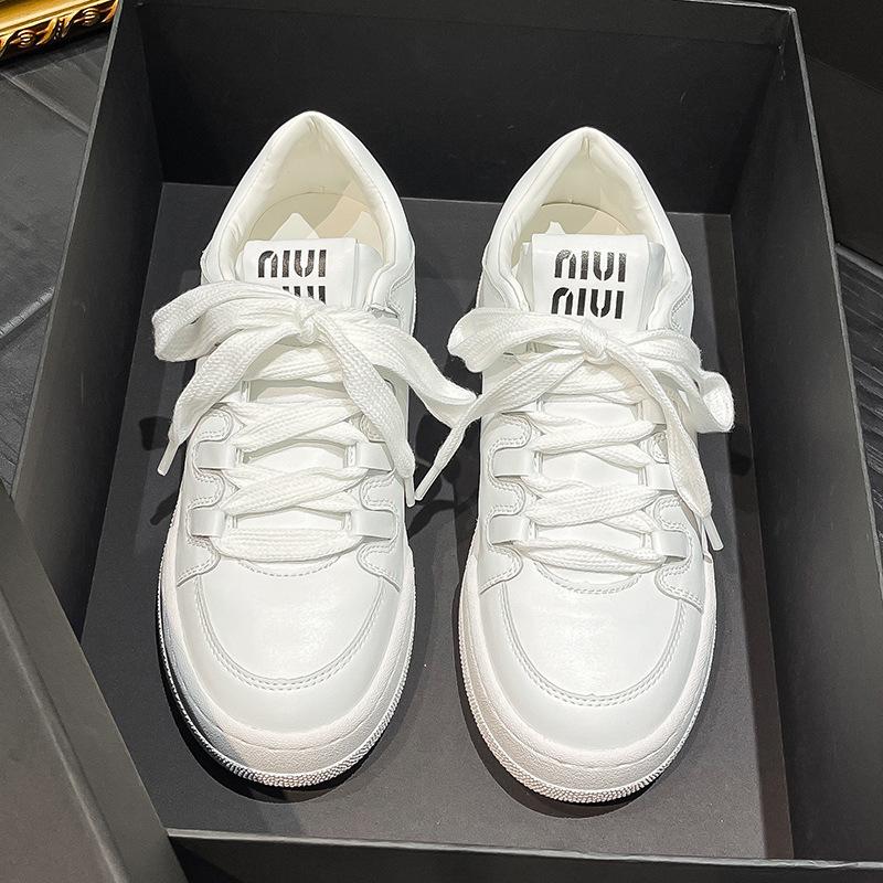 Daily outer wear casual shoes thick-soled heightening women's shoes 2025 spring and summer versatile classic round head lace-up little white shoes
