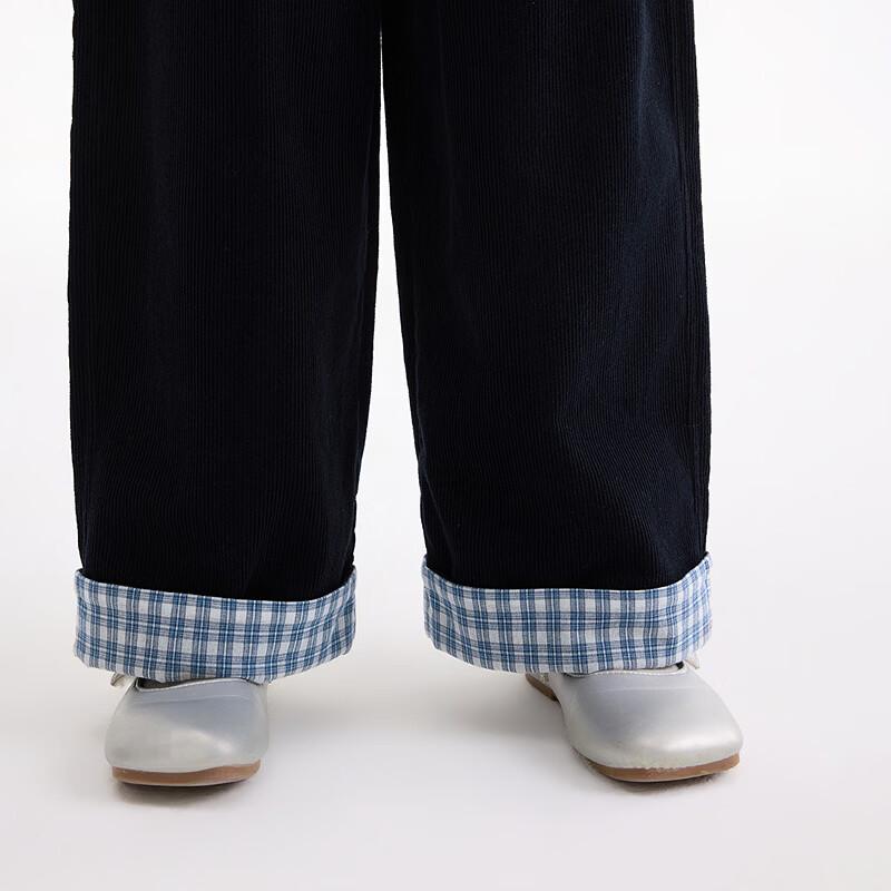 Girls' Corduroy Plaid Cuffed Wide-Leg Pants