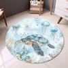 Vibrant Underwater World Rug Round Ocean Carpet with Turtle Seahorse Fishes Colorful Marine Life Mat for Kids Room Beach Decor