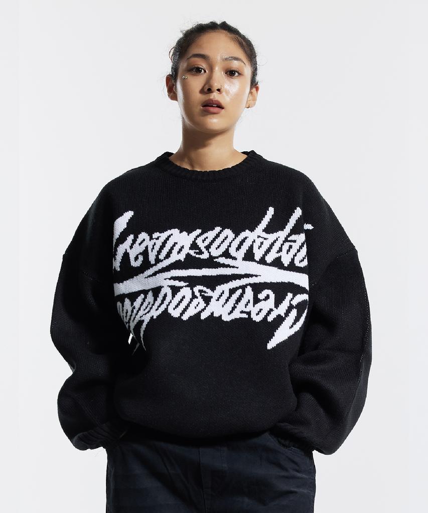CREAM SODA LAB Big Graphic Jacquard Knit Sweatshirt Black