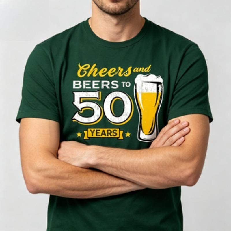 Soft Cotton Unisex Tshirt Beers 50th Birthday Beer Mug Banner Pattern Oneck Birthday Celebration Casual Comfort Wear Tops