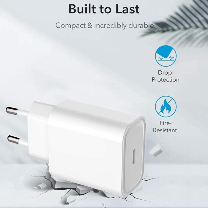 Chargeur adaptateur secteur usb c 20w compatible pour iphone 13 - 13mini - 13pro - 13pro max - 12 - 12mini - 12pro - 12pro max[720]