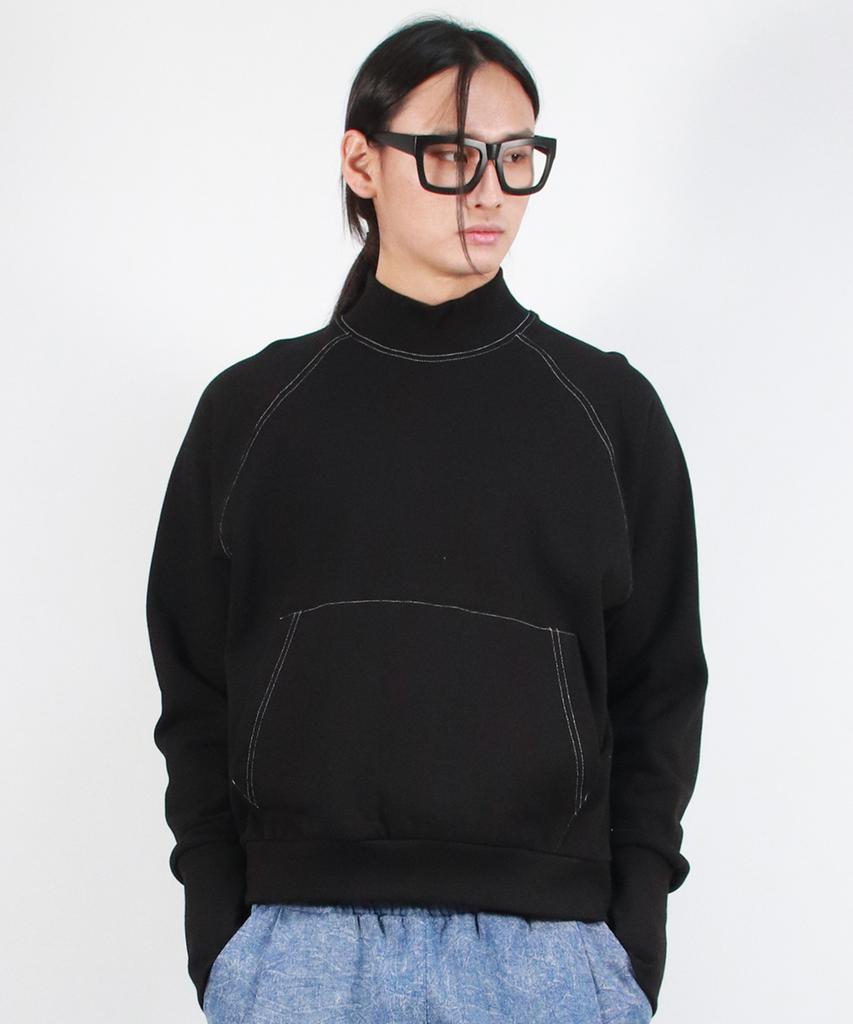 Deumakeu M High-Neck Medium-Fit Stitch Raglan Sweatshirt - Black