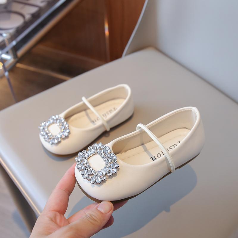 New Style French Charm Square Toe Ballet Flats Girls' Rhinestone One-Toneip-On Shoes with Skirts Soft Sole Single Shoes