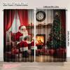 2Pcs Santa Curtains Old Santa Claus Sitting At Home At Christmas Night Reading A Letter Near The Tree Living Room Bedroom Window