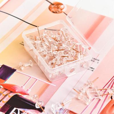 100pcs Transparent Rose Gold Push Pins Thumb Thumbtack Board Pins Drawing Photo Wall Office School