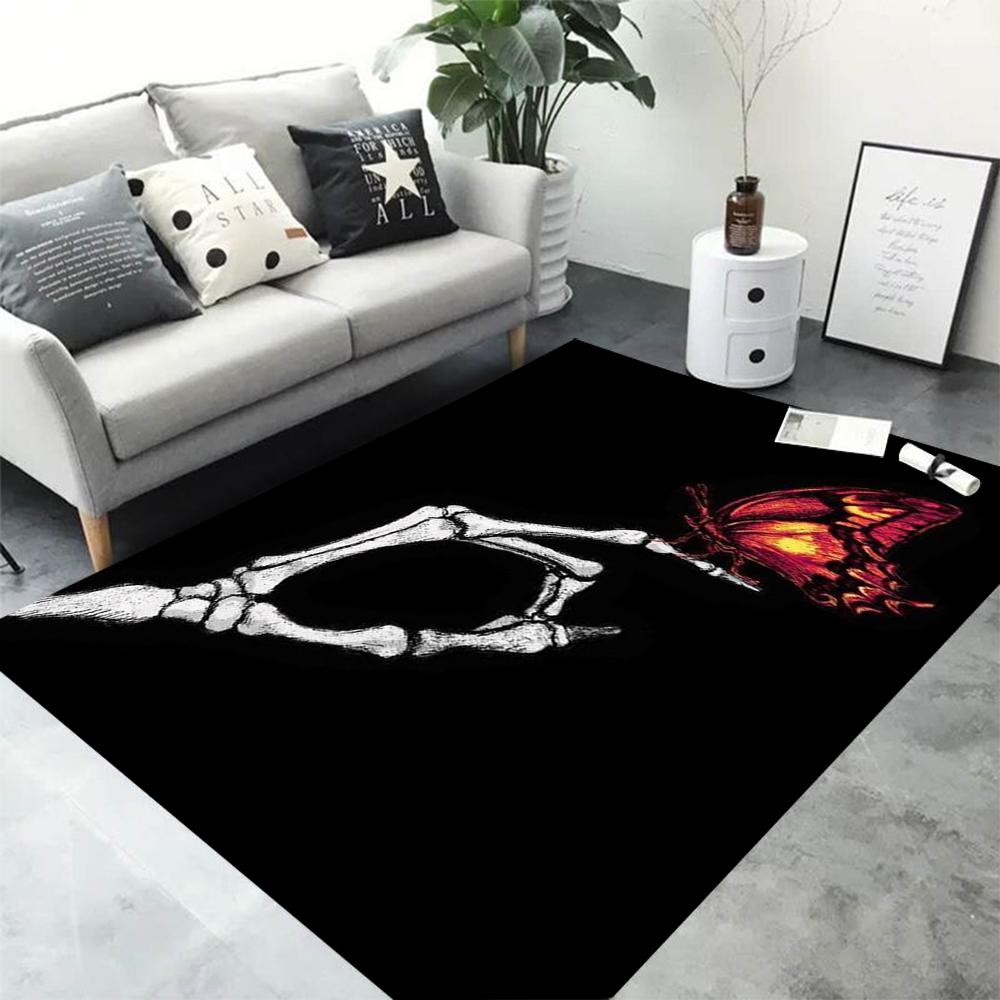 Skeleton Holding Rose Print Carpet Dark Terror Series Living Room Carpet Bedside Rug In The Bedroom Washroom Floor Mat