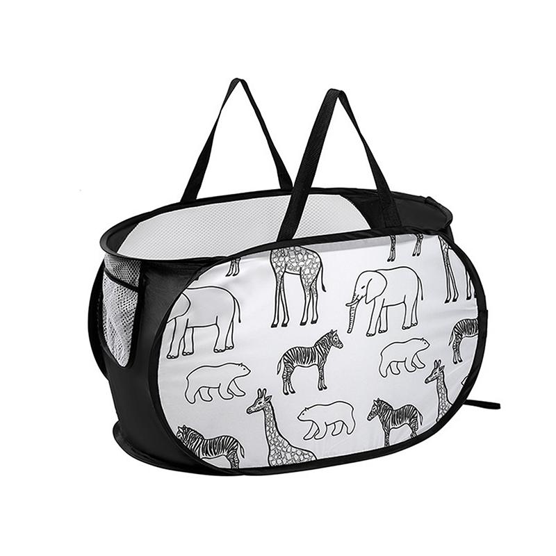 1Pc Cartoon Foldable Laundry Basket Large Capacity Organizer Basket For Household Dirty Clothes Nylon Mesh Bag For Toy Storage