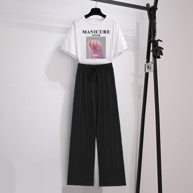 Women's Summer Set - Silk Wide-leg Pants and Short-sleeved Pants - A Stylish Two-piece Set That Reduces Age, Makes You Look Slimmer and Is Elegant.