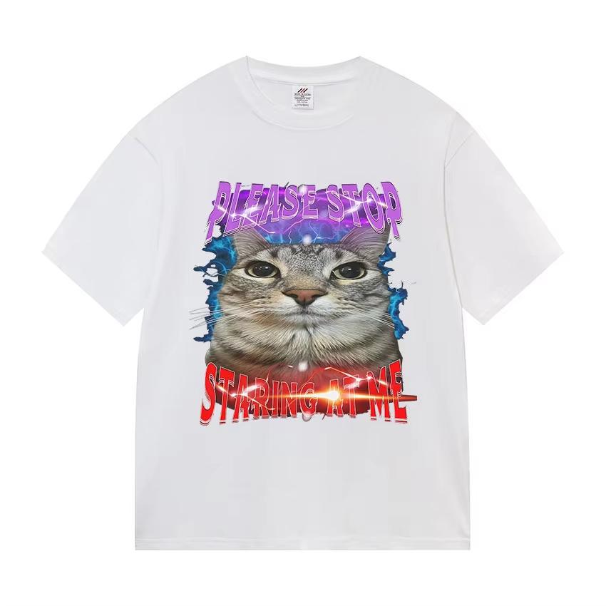 Funny Cat Graphic Print T Shirt Gang Cat Cool Hip Hop Short Sleeve Tshirts Mens Vintage High Quality Oversized Cotton Tees Top