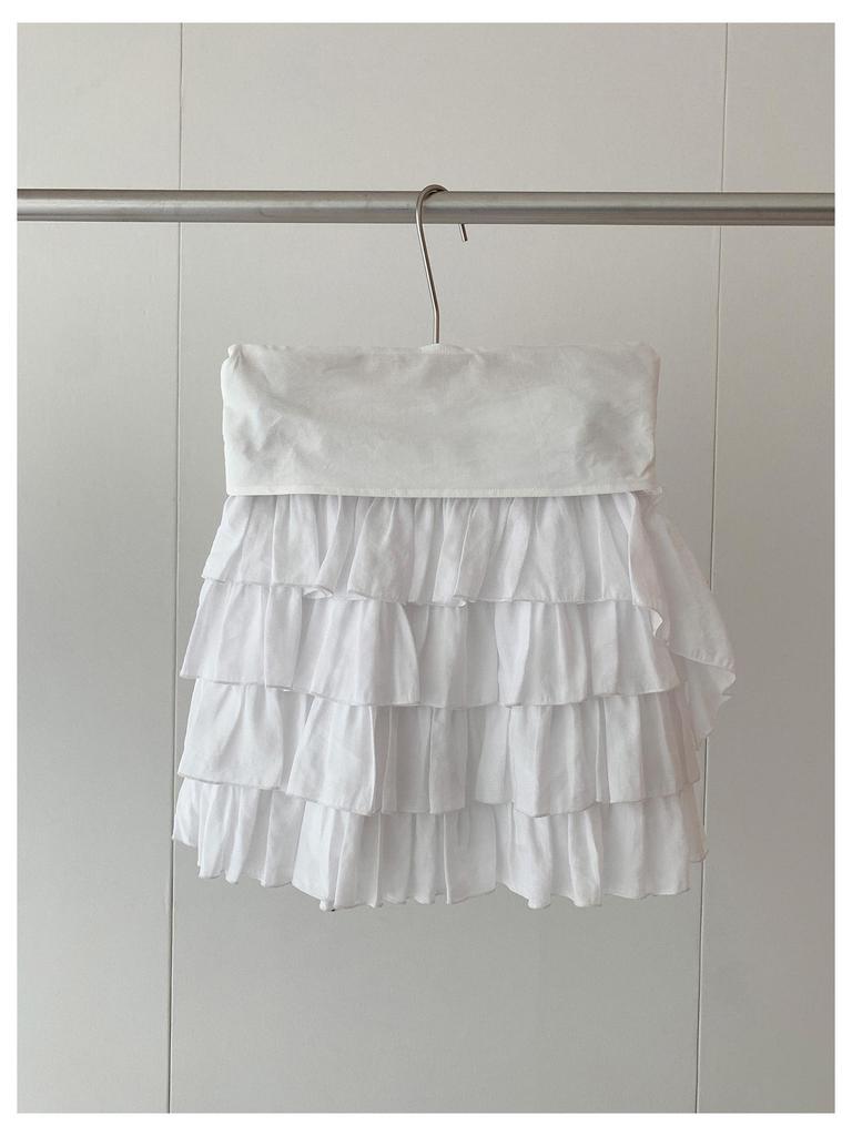 Qiumeng DT ETOLIE Korean Style White Women's Elastic Waist Puffy Casual Short Skirt