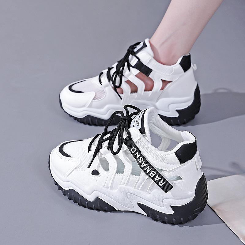 Dad Shoes Perforated Mesh Shoes Breathable Student Sports Shoes Casual Sandals Thick-soled Shoes