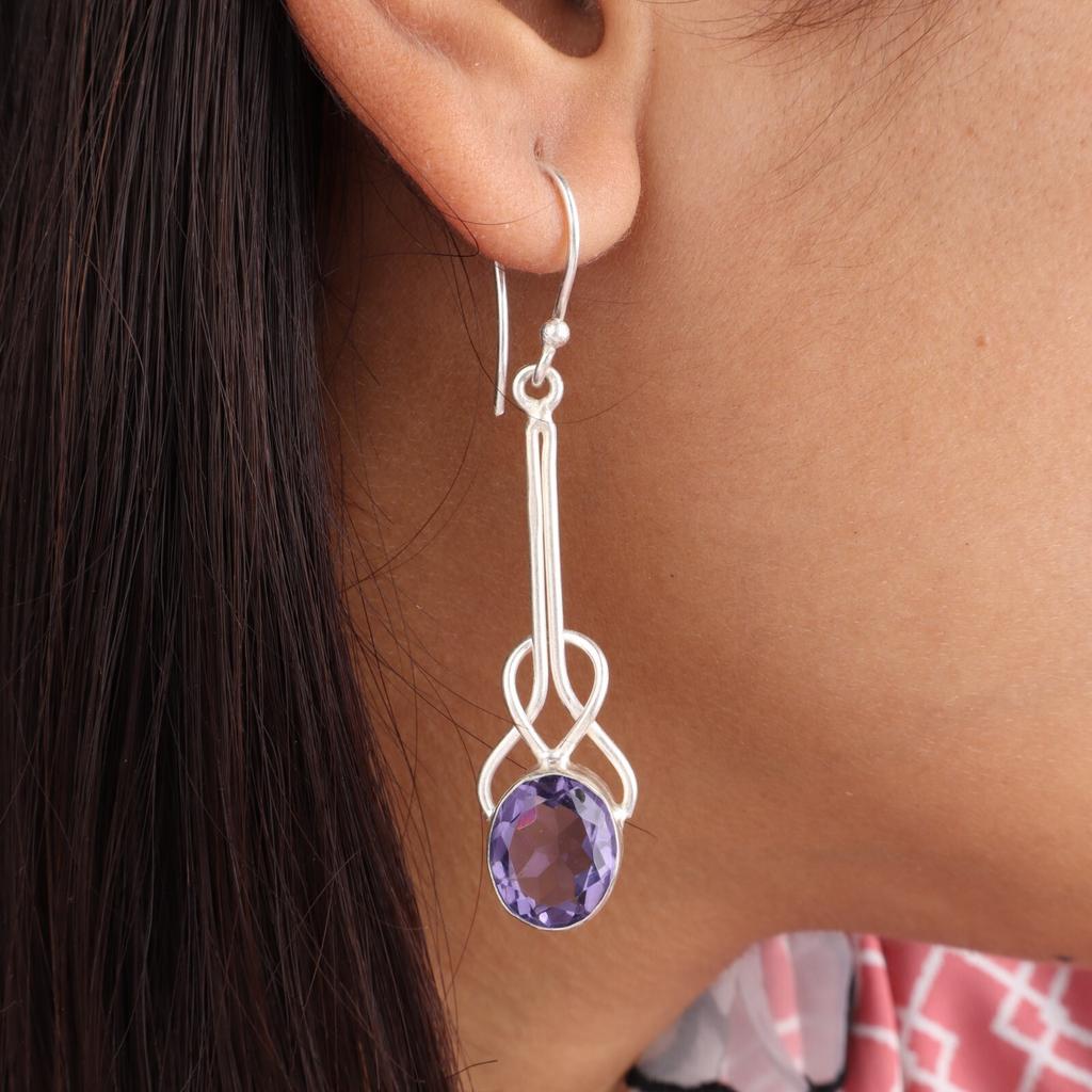 Iolite Gemstone 925 Sterling Silver Jewelry Handmade Drop/Dangle Earrings 1.76" EE-171-5