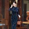 1011 autumn and winter new velvet improved cheongsam large size long nine-quarter sleeve wedding ceremony performance