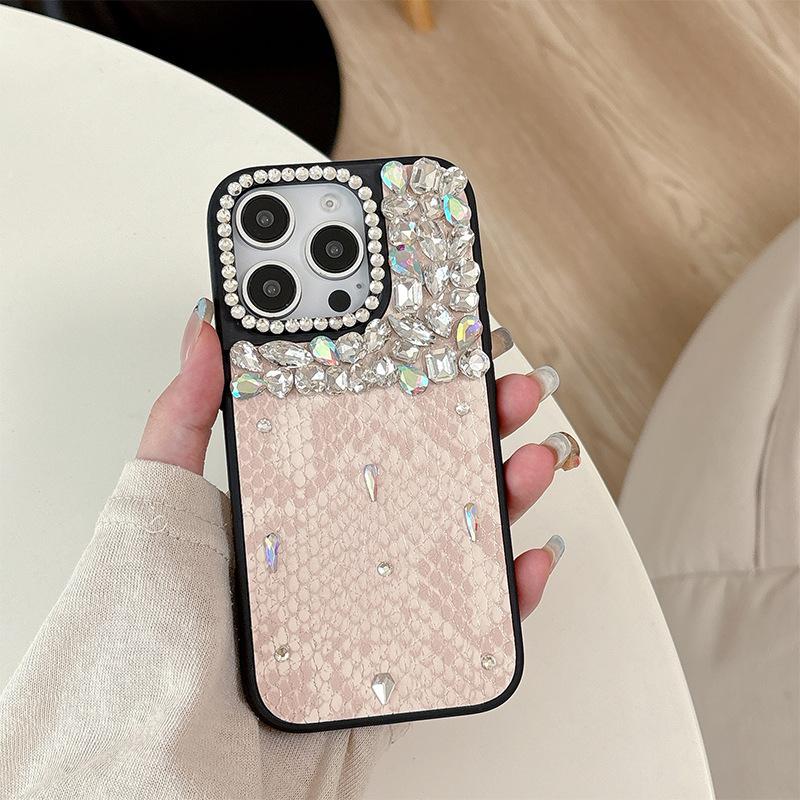 Diamond Luxury Leather Snake Skin Texture Phone Case for IPhone 17 Promax Hard Case for Apple 16 Socialites 15