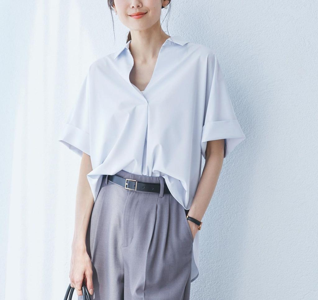 ROPE PICNIC Skipper Shirt UV Cool to the Easy Sax Women's Blouse, Protection, Touch, Care, (48)