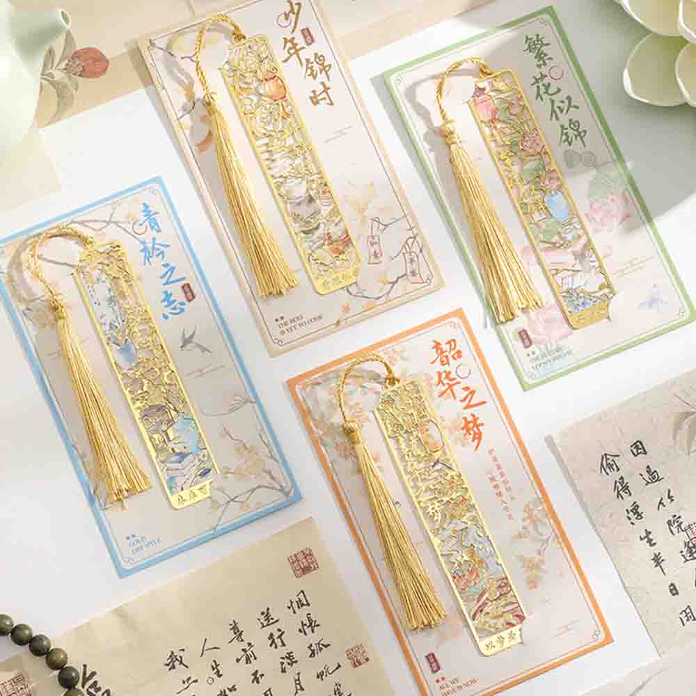 Floral Bookmark Tassel Bronzing Bookmark Metal Bookmark Hollow For Teachers Gifts Reading