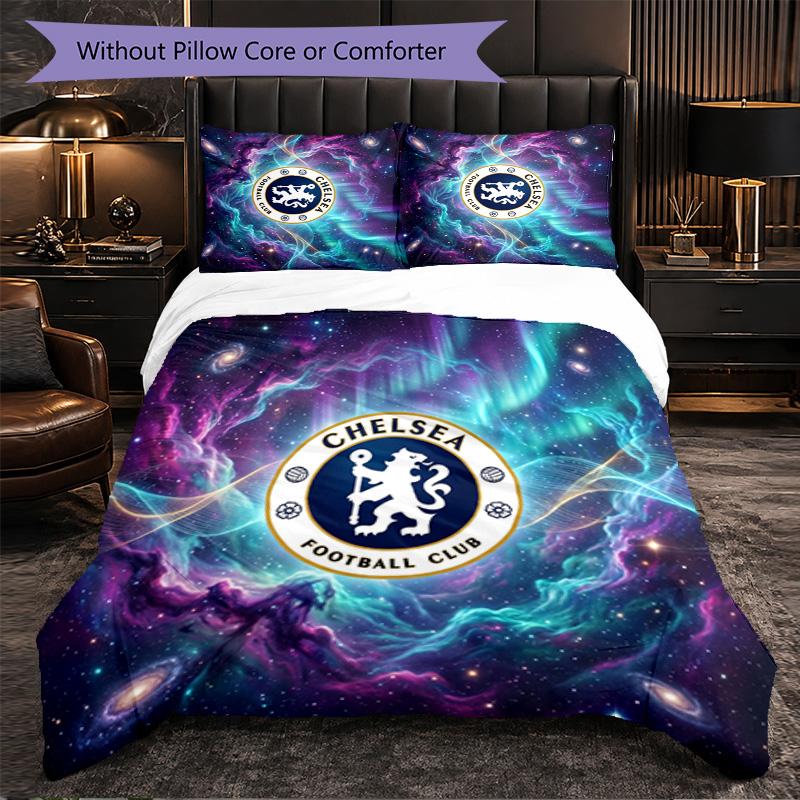 Chelsea FC Pattern 3 Pieces Bedding Set Soft Microfiber Duvet Cover with Pillow Cases for Bedroom