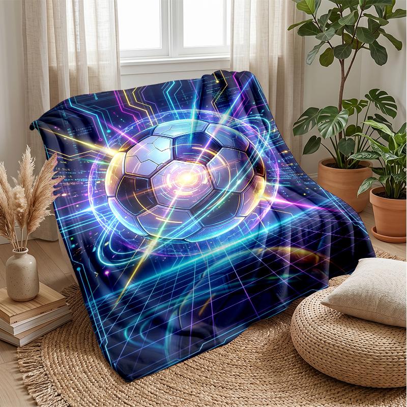 Futuristic Soccer Ball Design 3 Theme Blanket Lightweight Warm Flannel Blanket Decorative Throw Blanket for Home Decoration