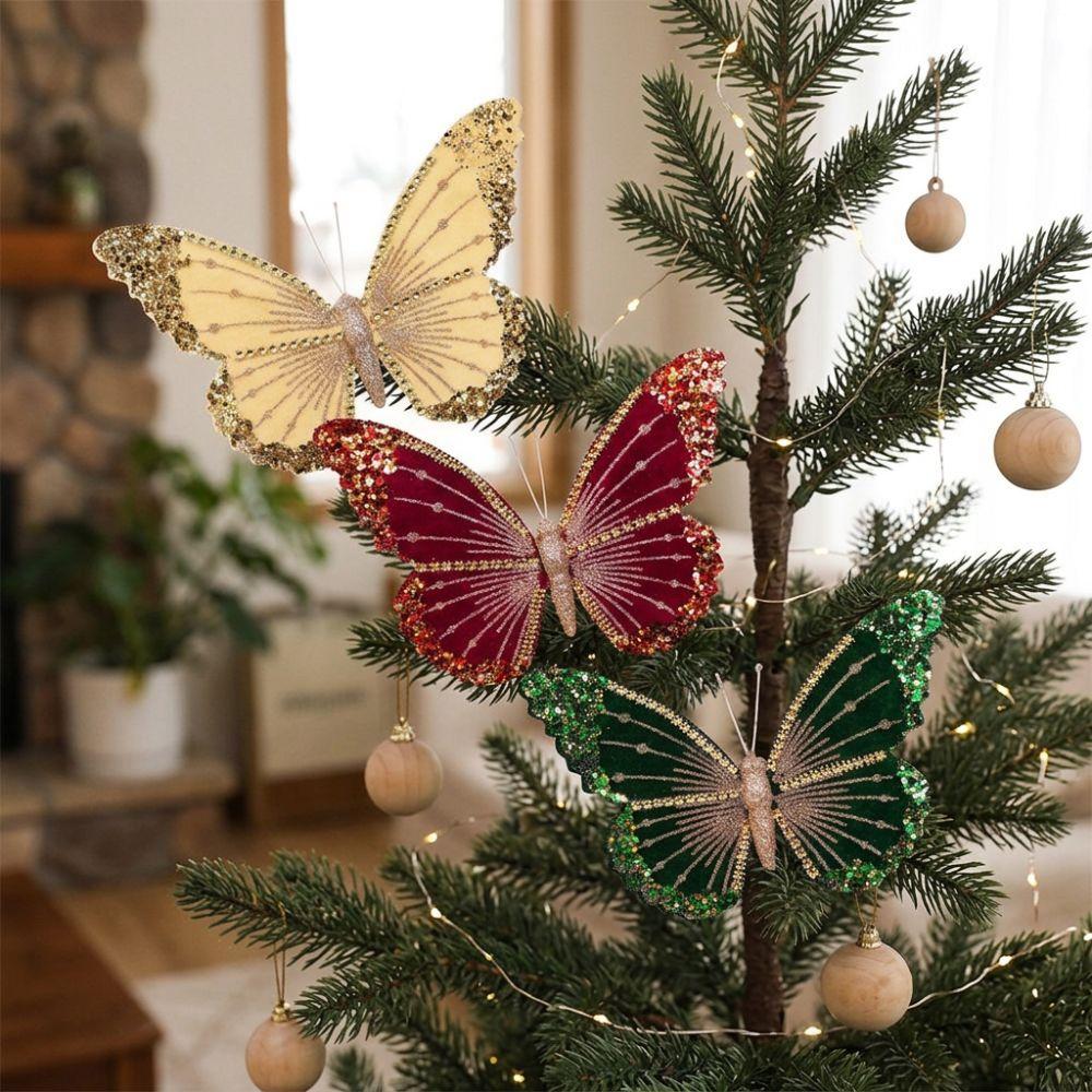 Flokowana Aksamitna Świąteczna Ozdoba Motyl Sztuczny Motyl Wisząca Dekoracja Dekoracja Choinki