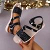 Plus Size Summer New Sequin Fashion One-Line Buckle Platform Sandals Versatile and Comfortable Women's Sandals