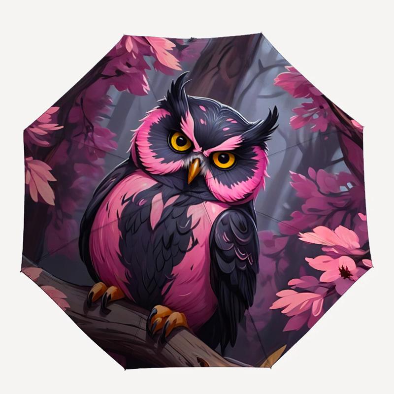

1pc Owl Forest Pink Automatic Open/Close Umbrella, Compact Travel Umbrella, 8-Rib Sturdy Frame - Ideal Gift for Friends yy251118012