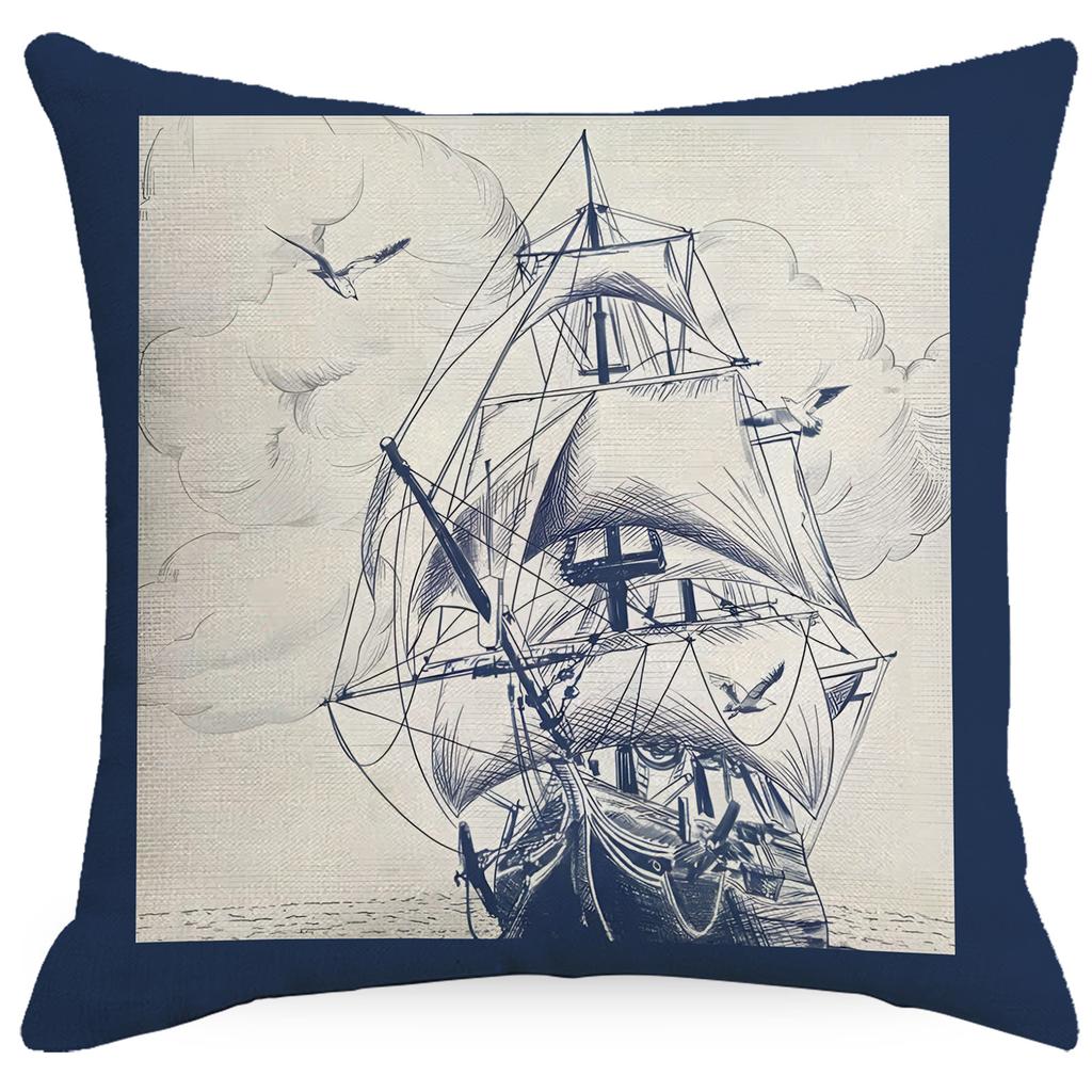 Navigation Compass Sailing Anchor Rudder Element Pillow Cover Home Sofa Cushion Pillow Cover Premium Durable Quality
