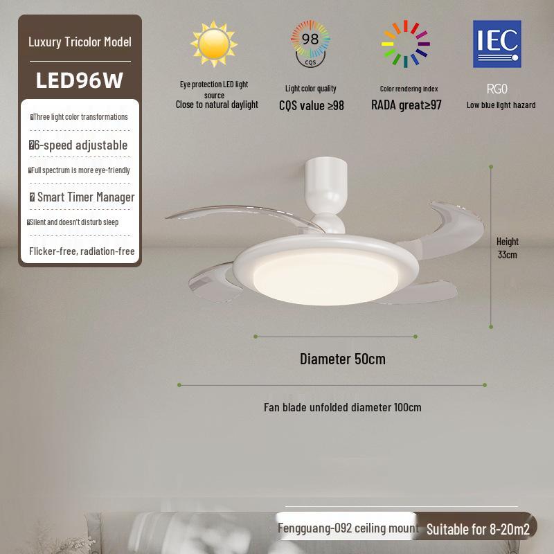 Minimalist Chinese-Style Silent Ceiling Fan with Light & Full Spectrum Eye Protection for Bedrooms & Restaurants
