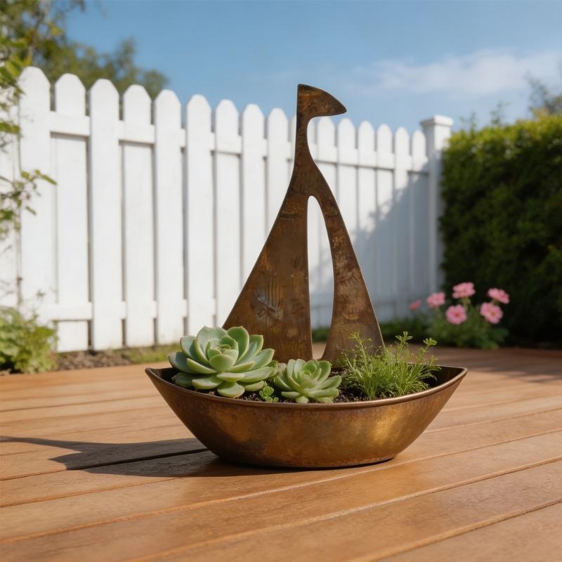 Iron Boat Flowerpot Open Flower Vase Arrangement Accessories Plant Container Balcony Plant Tabletop Decoration