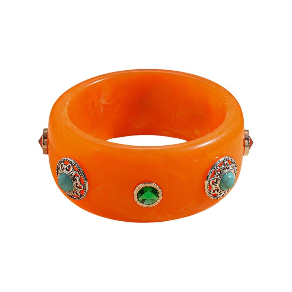 Wide Turquoise Acrylic Bracelet Turquoise Retro Hand Ring Acrylic Rhinestone Bangle  Decoration