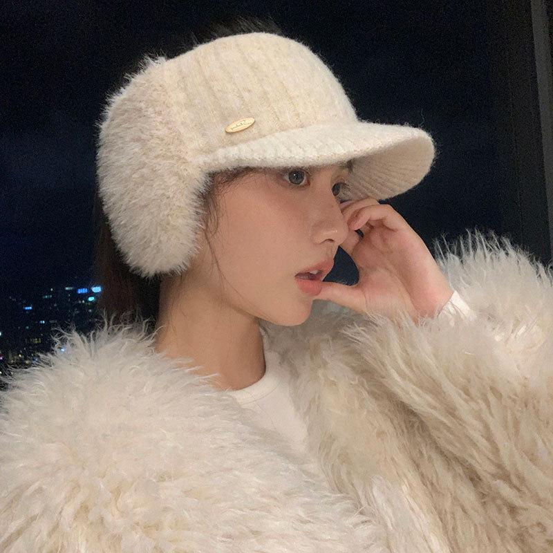 Can tie a ponytail to keep warm, thickened outdoor running, no top cap, empty top wool hat, women's autumn and winter plain and versatile
