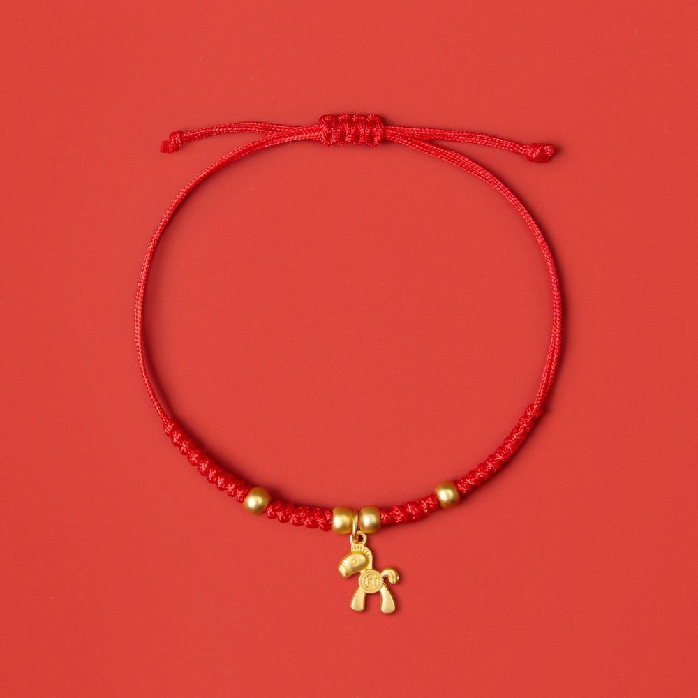 Chinese Style Horse Year Bracelet Zodiac Year 2026 Horse Year Lucky Pony Red Rope Zodiac Horse Gold Fortune Bracelet Decoration