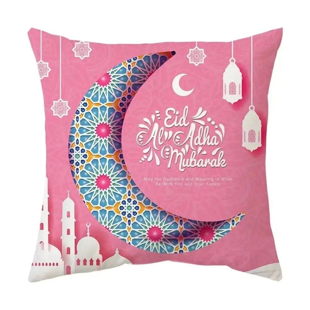 2024 Eid Mubarak Pillowcase Short Plush Comfortable Cushion Cover Islamic Ramadan Decorative Mosque Muslim Pillowcase Gift