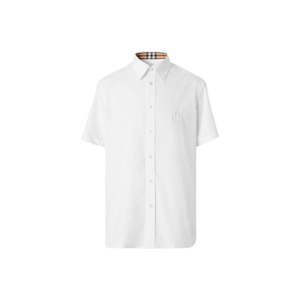 Burberry FW22 Men Logo Embroidery Single-Breasted Short Sleeve Shirt White 80618641