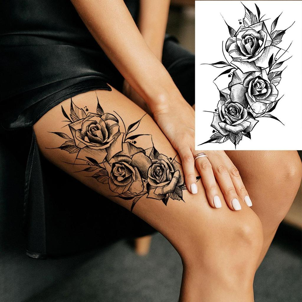 Hochwertige temporäre Rosen-Tattoos für Arm und Wade – Europäischer & Amerikanischer Stil