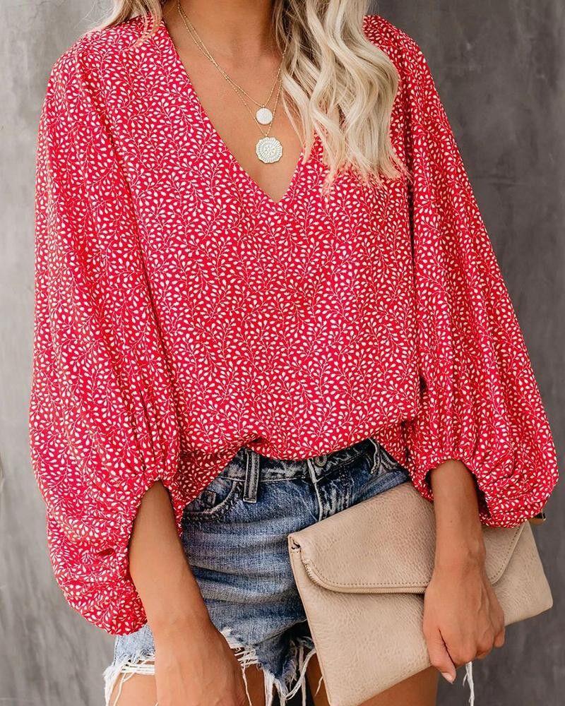 1116 eBay New, European and American Style V-neck Color Lantern Sleeve Shirt, Women's Shirt