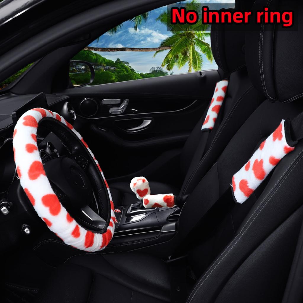 Love Plush 7-piece Car without Inner Ring Steering Wheel Cover Shoulder Cover Handbrake Cover Cover Handle Cover Accessories