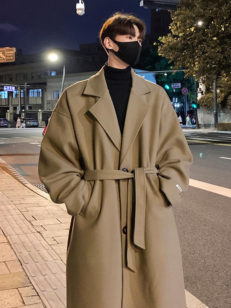 Men's British Style Mid-Length Wool Trench Coat - Autumn High-End Knee-Length Overcoat