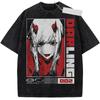 DARLING in the FRANXX Zero Two 002 Koszulka z grafiką Anime Vintage Spłowiała Czarna Bawełna Streetwearowa Koszulka