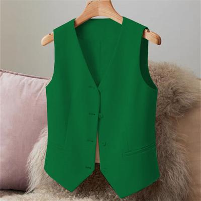 Women Formal Business Vest V Neck Single-breasted Sleeveless Slim Fit Cardigan Short Type Solid Color Waistcoat for Commuting Business Trp Meeting