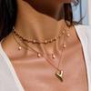 Minimally Designed Basic Multi-layer Gold Chain Imitation Pearl Tassel Necklace Popular Heart Pendant Women Alloy Jewelry Set