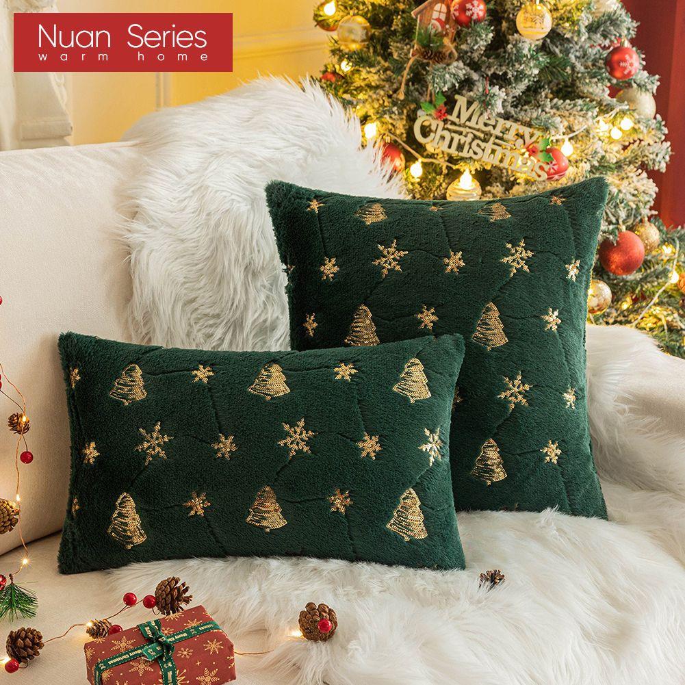 1 ks Povlak na polštář Nuan Series Módní vánoční styl Vyšívaný zlatou nití Povlak na polštář pro pohovku Obývací pokoj Ložnice Domácí dekorace