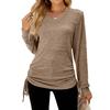 Casual Loose Fit V Neck Solid Color Long Sleeve T Shirt
