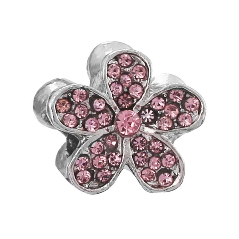 New Silver Plated Pink Diamond Butterfly Alloy Large Hole Charm Beads For DIY Bracelet Necklace Jewelry Accessories Gift