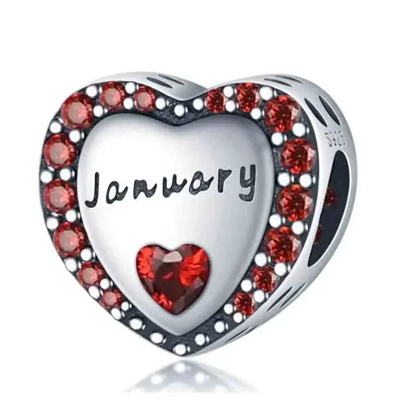 Original Copper Blue Heart Zircon Twelve Zodiac Signs Months Flowers Charms Beads Fit Bracelet Women Jewelry Diy Fine Gift