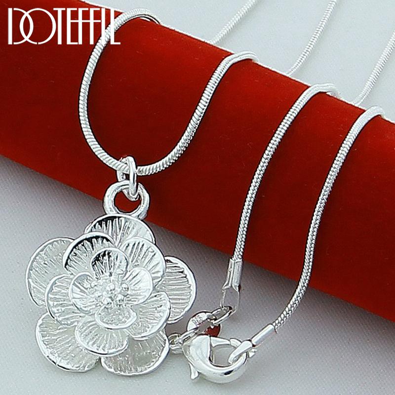 

DOTEFFIL Серебряный кулон-ожерелье с цветком розы 925 пробы, 18/20-24/26/30 дюймов, змеиная цепочка, для женщин, свадебные, помолвочные украшения 40cm